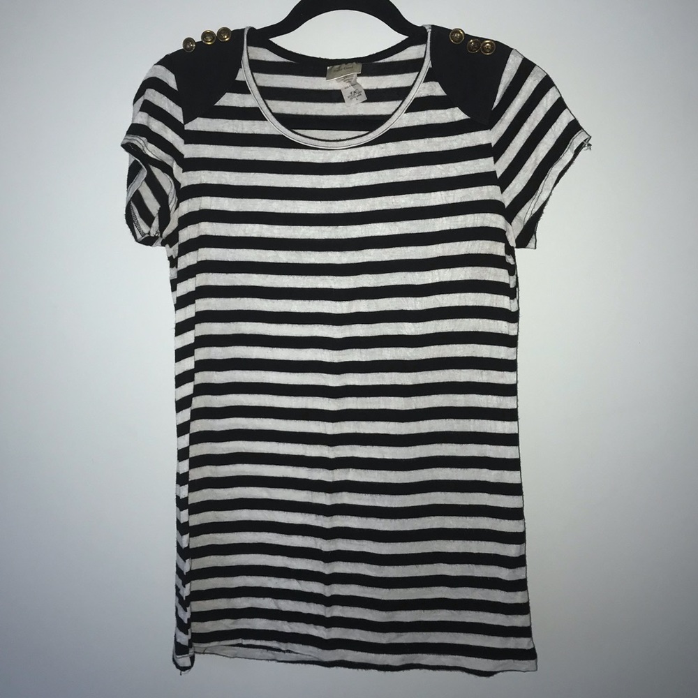 Striped tee shirt with embellished shoulders